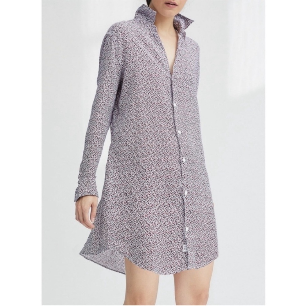 Frank & Eileen Lilac Micro-Print Long Sleeve Shirt Dress